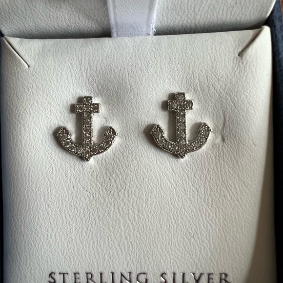 Contessa DiCapri Sterling Silver CZ Anchor Stud Earrings - Picture 3 of 6
